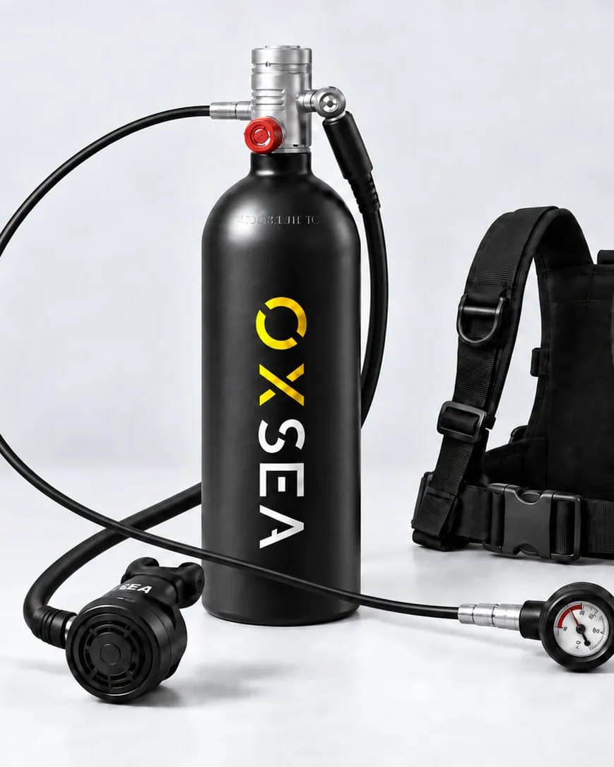 Flasche OX2000 mit Rückengurt, Atemregler und Manometer